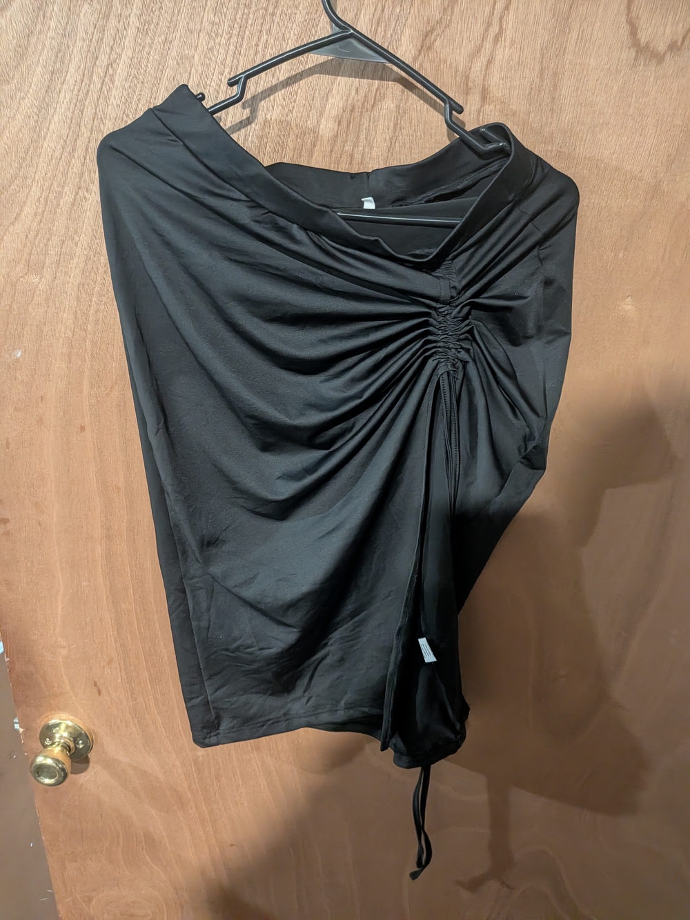 Asymmetrical Black Ruched Drawstring Skirt